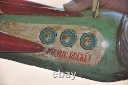 Vintage Battery MT Trademark X-1800 Atomic Rocket Space Ship Litho Tin Toy, Japan