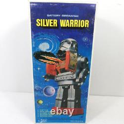 Vintage Battery Operated Silver Warrior Space Robot Toy in Box Hong Kong