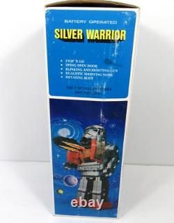 Vintage Battery Operated Silver Warrior Space Robot Toy in Box Hong Kong