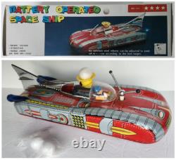 Vintage Battery Operated Space Ship M/NM Tin in VG Box. Lights! Action! Sound
