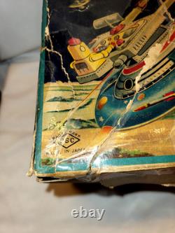 Vintage Box Tin Plate Battery Toy Aoshin Op Flying Space Saucer Asc Japan 1950