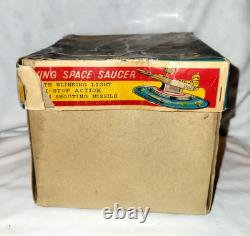 Vintage Box Tin Plate Battery Toy Aoshin Op Flying Space Saucer Asc Japan 1950