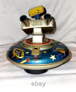 Vintage Box Tin Plate Battery Toy Aoshin Op Flying Space Saucer Asc Japan 1950