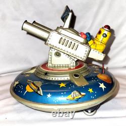 Vintage Box Tin Plate Battery Toy Aoshin Op Flying Space Saucer Asc Japan 1950