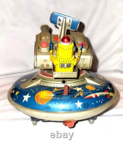Vintage Box Tin Plate Battery Toy Aoshin Op Flying Space Saucer Asc Japan 1950