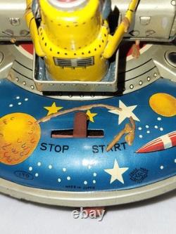 Vintage Box Tin Plate Battery Toy Aoshin Op Flying Space Saucer Asc Japan 1950