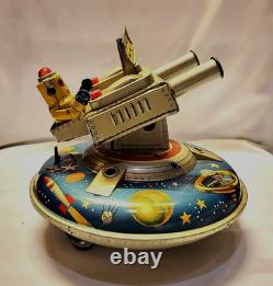Vintage Box Tin Plate Battery Toy Aoshin Op Flying Space Saucer Asc Japan 1950