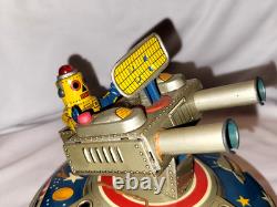 Vintage Box Tin Plate Battery Toy Aoshin Op Flying Space Saucer Asc Japan 1950