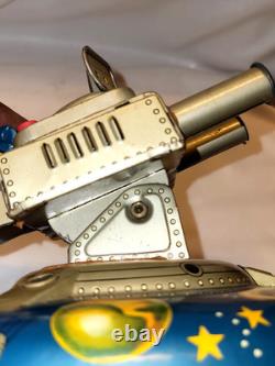 Vintage Box Tin Plate Battery Toy Aoshin Op Flying Space Saucer Asc Japan 1950