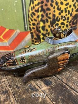 Vintage C. 1940 Marx Buck Rogers Rocket Police Patrol Wind Up Space Patina Decor