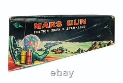 Vintage Daiya Mars Gun Friction Siren & Sparkling Tin Space Toy Gun In Box Rare