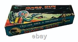 Vintage Daiya Mars Gun Friction Siren & Sparkling Tin Space Toy Gun In Box Rare