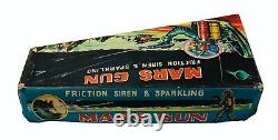 Vintage Daiya Mars Gun Friction Siren & Sparkling Tin Space Toy Gun In Box Rare