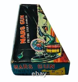 Vintage Daiya Mars Gun Friction Siren & Sparkling Tin Space Toy Gun In Box Rare