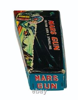 Vintage Daiya Mars Gun Friction Siren & Sparkling Tin Space Toy Gun In Box Rare