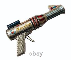 Vintage Daiya Mars Gun Friction Siren & Sparkling Tin Space Toy Gun In Box Rare