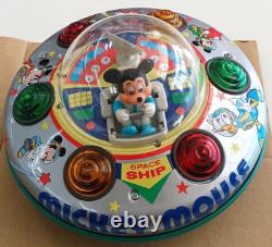 Vintage Disney Mickey Mouse Space Ship UFO Battery Operated Toy Masudaya Japan