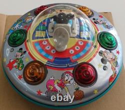 Vintage Disney Mickey Mouse Space Ship UFO Battery Operated Toy Masudaya Japan