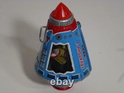 Vintage Friendship-7 tin space capsule, friction, Horikawa Japan 1960's, v clean