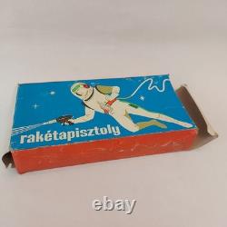 Vintage Hungary Space Ray Gun Pistol Litho Astronaut Friction Tin Toy Works+ Box