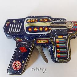 Vintage Japan SH Horikawa MARS Gun Pistol Friction Double Barrel Space Tin Toy