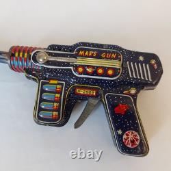 Vintage Japan SH Horikawa MARS Gun Pistol Friction Double Barrel Space Tin Toy