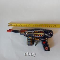 Vintage Japan SH Horikawa MARS Gun Pistol Friction Double Barrel Space Tin Toy