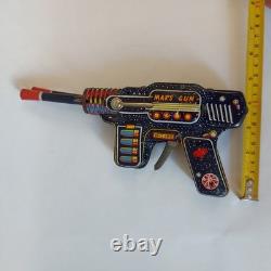 Vintage Japan SH Horikawa MARS Gun Pistol Friction Double Barrel Space Tin Toy