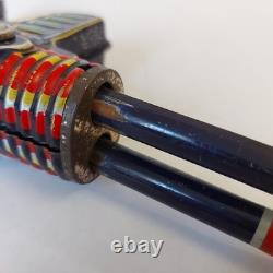 Vintage Japan SH Horikawa MARS Gun Pistol Friction Double Barrel Space Tin Toy