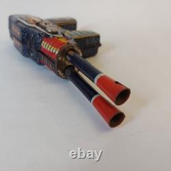 Vintage Japan SH Horikawa MARS Gun Pistol Friction Double Barrel Space Tin Toy