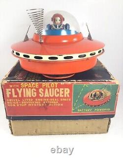 Vintage KO Japan Flying Saucer Battery Operated with Pilot 1950's with Original Box