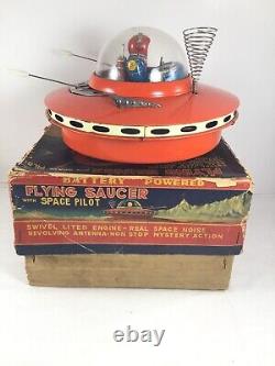 Vintage KO Japan Flying Saucer Battery Operated with Pilot 1950's with Original Box