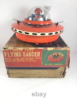 Vintage KO Japan Flying Saucer Battery Operated with Pilot 1950's with Original Box