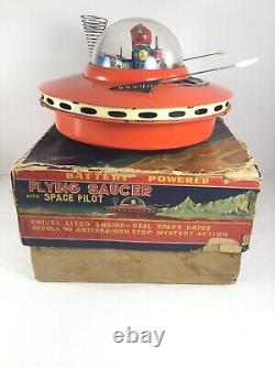 Vintage KO Japan Flying Saucer Battery Operated with Pilot 1950's with Original Box