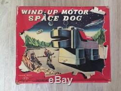 Vintage KO Yoshiya Space Dog Silver Tin Toy Robot With Original Box. Japan