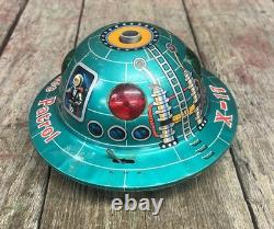Vintage MASUDAYA Battery Operated Space Patrol X-17 Flying Saucer Toy Japan