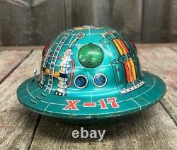 Vintage MASUDAYA Battery Operated Space Patrol X-17 Flying Saucer Toy Japan