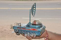 Vintage MT Mark Antenna Space Tank MI 18 Litho Battery tank Tin Toy, Japan