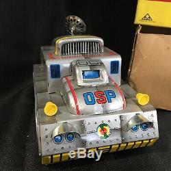 Vintage MT Space Patrol Tank Tin Friction Toy Japan Mint With Box