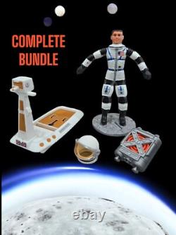 Vintage Major Matt Mason Figure Bundle Brown Space Sled, Helmet, Prop Jet