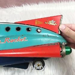 Vintage Masudaya Japan Tin Toy Space Sonicon Rocket Blue, Red 1960s