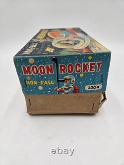 Vintage Masudaya ModernToys Non-Fall Moon Rocket Tin Battery Op Japan