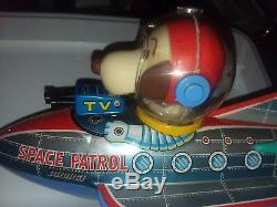 Vintage Masudaya Snoopy Space Patrol Toy Rocket battery operated WORKS excellent