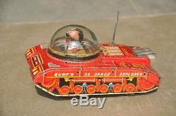 Vintage Mechanical'Bump'n Go Space Explorer' K. O Mark Litho Tank Tin Toy, Japan