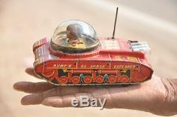 Vintage Mechanical'Bump'n Go Space Explorer' K. O Mark Litho Tank Tin Toy, Japan