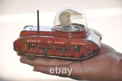 Vintage Mechanical Bump'n Go Space Explorer Litho Tank Tin Toy, Japan