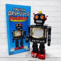 Vintage Metal House Tin TV Space Robot Battery operated Black Red WithBOX