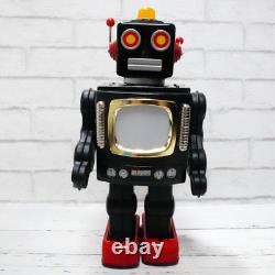 Vintage Metal House Tin TV Space Robot Battery operated Black Red WithBOX