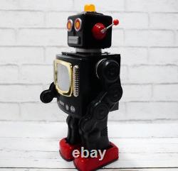 Vintage Metal House Tin TV Space Robot Battery operated Black Red WithBOX