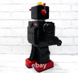 Vintage Metal House Tin TV Space Robot Battery operated Black Red WithBOX